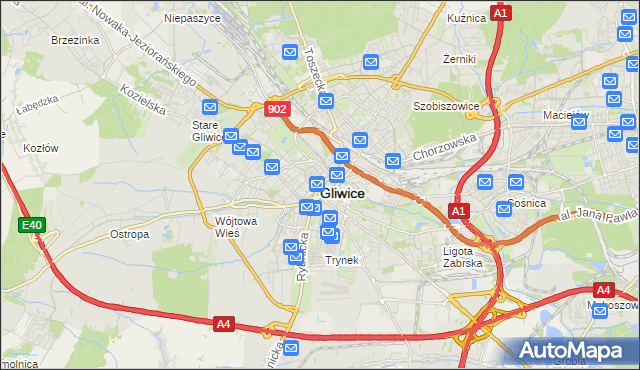 mapa Gliwic, Gliwice na mapie Targeo