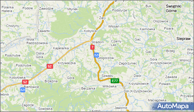 mapa Głogoczów, Głogoczów na mapie Targeo