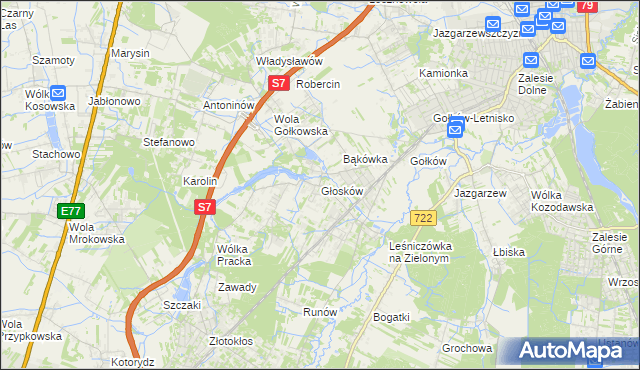 mapa Głosków gmina Piaseczno, Głosków gmina Piaseczno na mapie Targeo