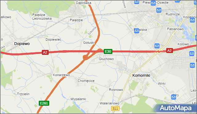 mapa Głuchowo gmina Komorniki, Głuchowo gmina Komorniki na mapie Targeo