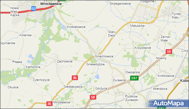 mapa Gniechowice, Gniechowice na mapie Targeo