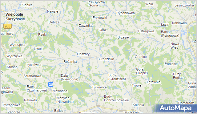 mapa Grodzisko gmina Strzyżów, Grodzisko gmina Strzyżów na mapie Targeo