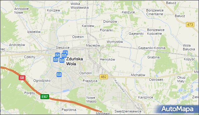 mapa Henryków gmina Zduńska Wola, Henryków gmina Zduńska Wola na mapie Targeo