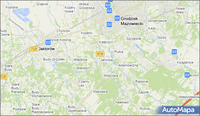 mapa Janinów gmina Grodzisk Mazowiecki, Janinów gmina Grodzisk Mazowiecki na mapie Targeo