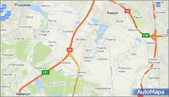 mapa Janki gmina Raszyn, Janki gmina Raszyn na mapie Targeo