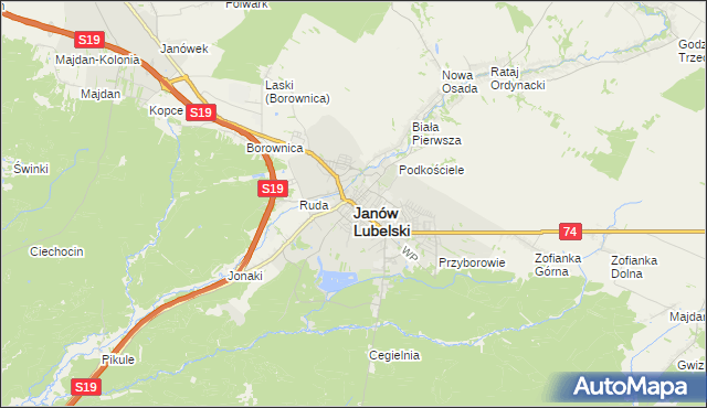 mapa Janów Lubelski, Janów Lubelski na mapie Targeo