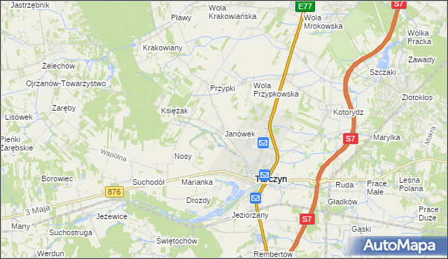 mapa Janówek gmina Tarczyn, Janówek gmina Tarczyn na mapie Targeo