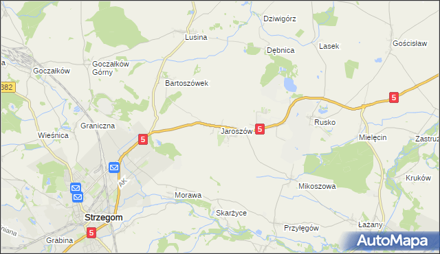 mapa Jaroszów gmina Strzegom, Jaroszów gmina Strzegom na mapie Targeo