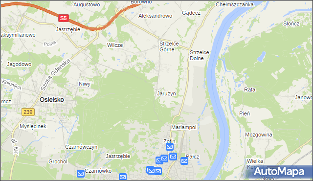 mapa Jarużyn gmina Osielsko, Jarużyn gmina Osielsko na mapie Targeo