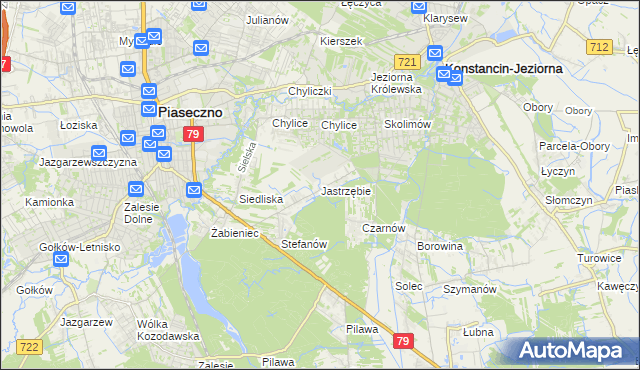 mapa Jastrzębie gmina Piaseczno, Jastrzębie gmina Piaseczno na mapie Targeo