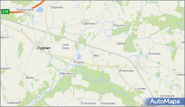 mapa Jazy gmina Dygowo, Jazy gmina Dygowo na mapie Targeo