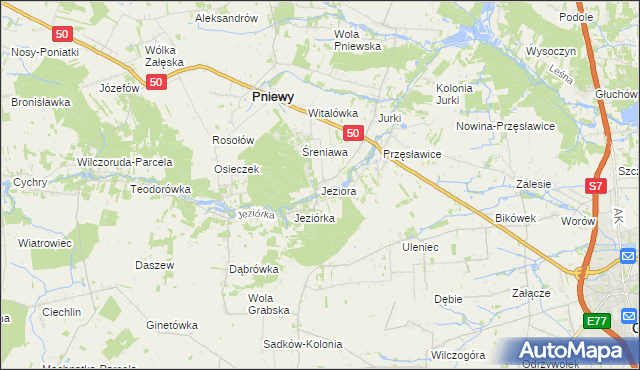 mapa Jeziora gmina Pniewy, Jeziora gmina Pniewy na mapie Targeo