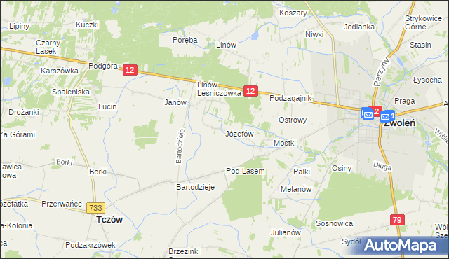 mapa Józefów gmina Tczów, Józefów gmina Tczów na mapie Targeo