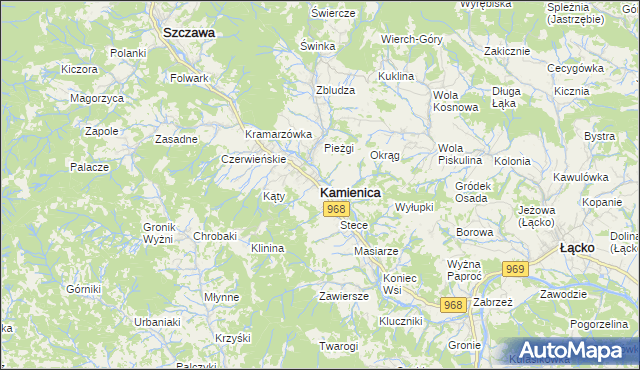 mapa Kamienica powiat limanowski, Kamienica powiat limanowski na mapie Targeo