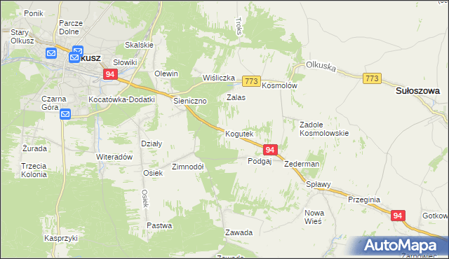 mapa Kogutek gmina Olkusz, Kogutek gmina Olkusz na mapie Targeo