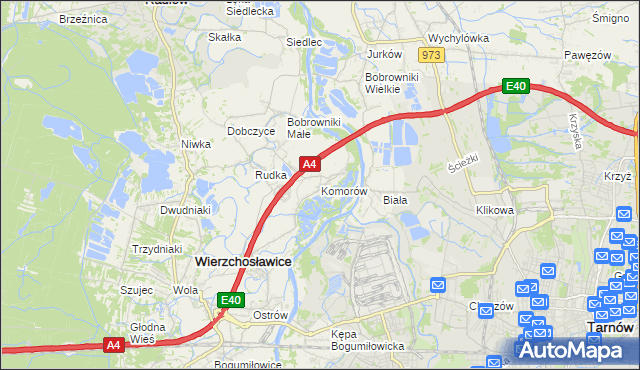 mapa Komorów gmina Wierzchosławice, Komorów gmina Wierzchosławice na mapie Targeo