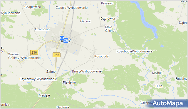 mapa Kosobudy gmina Brusy, Kosobudy gmina Brusy na mapie Targeo