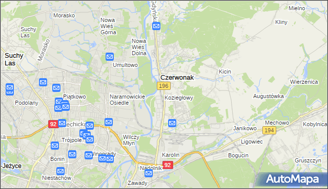 mapa Koziegłowy gmina Czerwonak, Koziegłowy gmina Czerwonak na mapie Targeo