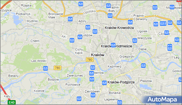 mapa Krakowa, Kraków na mapie Targeo