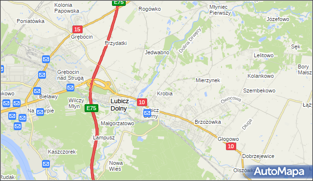 mapa Krobia gmina Lubicz, Krobia gmina Lubicz na mapie Targeo