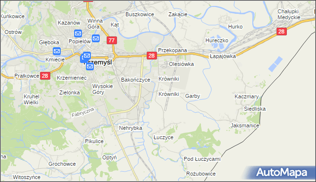 mapa Krówniki gmina Przemyśl, Krówniki gmina Przemyśl na mapie Targeo