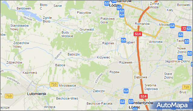 mapa Krzywiec gmina Aleksandrów Łódzki, Krzywiec gmina Aleksandrów Łódzki na mapie Targeo