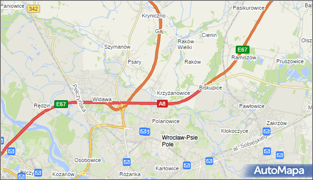 mapa Krzyżanowice gmina Wisznia Mała, Krzyżanowice gmina Wisznia Mała na mapie Targeo