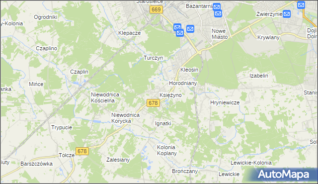 mapa Księżyno, Księżyno na mapie Targeo