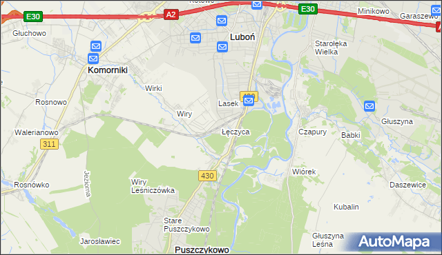 mapa Łęczyca gmina Komorniki, Łęczyca gmina Komorniki na mapie Targeo