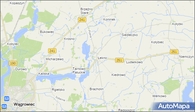 mapa Łekno gmina Wągrowiec, Łekno gmina Wągrowiec na mapie Targeo