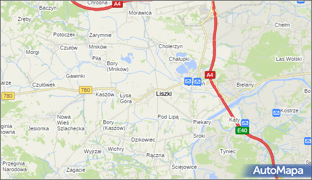 mapa Liszki powiat krakowski, Liszki powiat krakowski na mapie Targeo