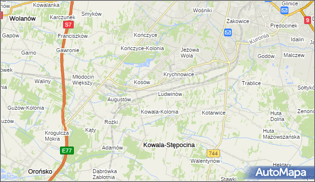 mapa Ludwinów gmina Kowala, Ludwinów gmina Kowala na mapie Targeo