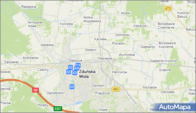 mapa Maciejów gmina Zduńska Wola, Maciejów gmina Zduńska Wola na mapie Targeo