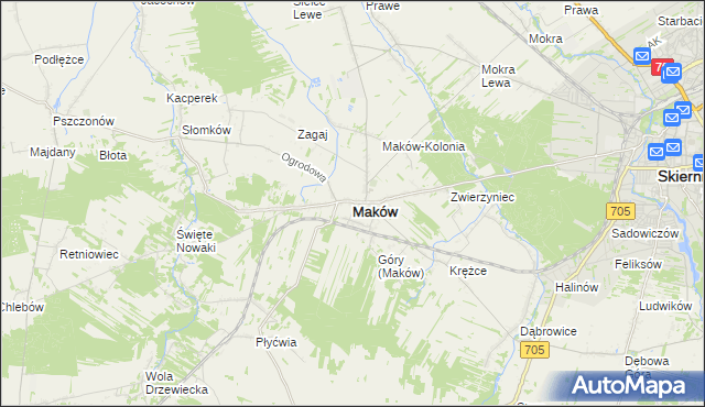 mapa Maków powiat skierniewicki, Maków powiat skierniewicki na mapie Targeo