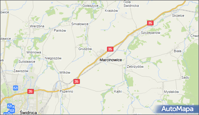 mapa Marcinowice powiat świdnicki, Marcinowice powiat świdnicki na mapie Targeo