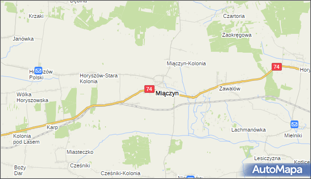 mapa Miączyn powiat zamojski, Miączyn powiat zamojski na mapie Targeo