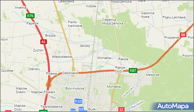 mapa Michałów gmina Moszczenica, Michałów gmina Moszczenica na mapie Targeo