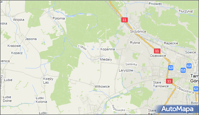 mapa Miedary, Miedary na mapie Targeo