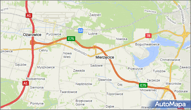 mapa Mierzęcice, Mierzęcice na mapie Targeo