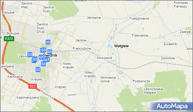mapa Minkowice gmina Mełgiew, Minkowice gmina Mełgiew na mapie Targeo