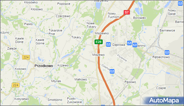 mapa Miszewo gmina Żukowo, Miszewo gmina Żukowo na mapie Targeo