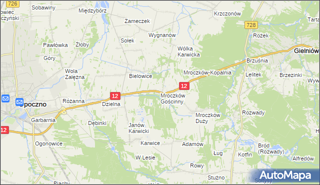 mapa Mroczków Gościnny, Mroczków Gościnny na mapie Targeo