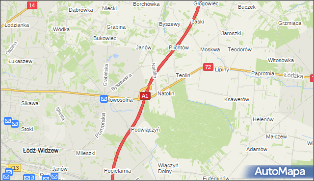 mapa Natolin gmina Nowosolna, Natolin gmina Nowosolna na mapie Targeo