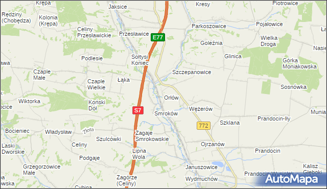 mapa Orłów gmina Słomniki, Orłów gmina Słomniki na mapie Targeo