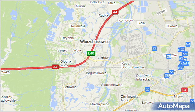mapa Ostrów gmina Wierzchosławice, Ostrów gmina Wierzchosławice na mapie Targeo