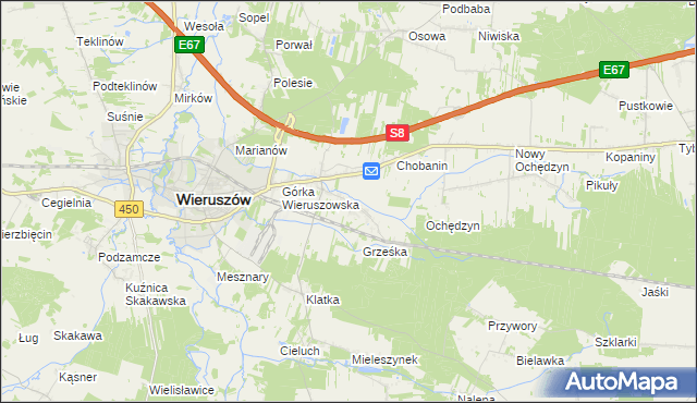 mapa Pieczyska gmina Wieruszów, Pieczyska gmina Wieruszów na mapie Targeo
