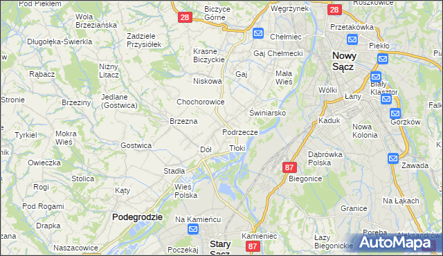 mapa Podrzecze gmina Podegrodzie, Podrzecze gmina Podegrodzie na mapie Targeo