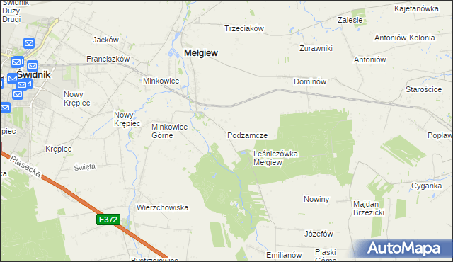 mapa Podzamcze gmina Mełgiew, Podzamcze gmina Mełgiew na mapie Targeo