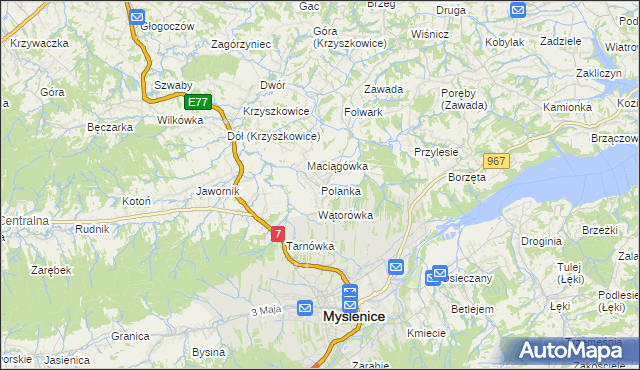 mapa Polanka gmina Myślenice, Polanka gmina Myślenice na mapie Targeo