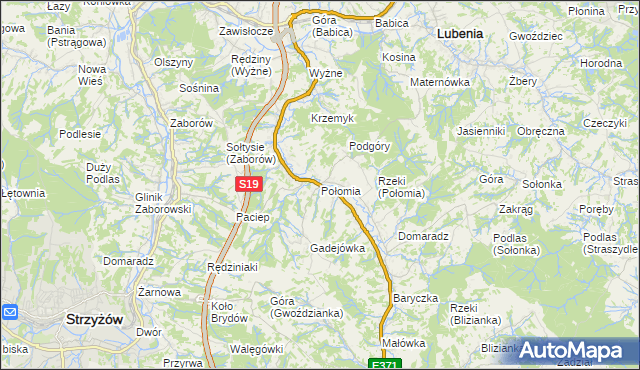 mapa Połomia gmina Niebylec, Połomia gmina Niebylec na mapie Targeo